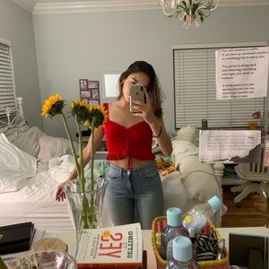 Bright Red Crop Top with tassel